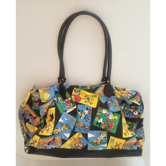 Vintage Disney Travel the Countries of the World Canvas Duffle Bag Mickey Goofy - Picture 2 of 13